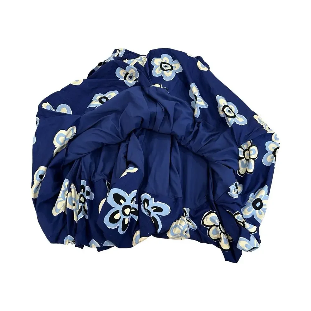 Marni Uniqlo Balloon Floral Skirt Womens Size XS Navy Blue Cotton Twill Pull On - Picture 4 of 7